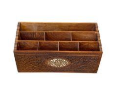 ANGLO INDIAN KASHMIRI WOOD INTRICATE CARVED DESK LETTER HOLDER / ORGANIZER