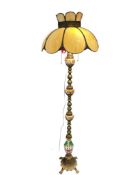 20TH CENTURY VINTAGE ITALIAN CAPODIMONTE AND BRASS FLOOR LAMP WITH SAG GLASS SHADE