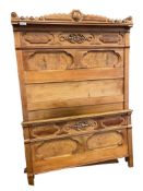 ANTIQUE EARY 1900'S APLE AND BURL ACCENT FULL SIZE BED FRAME WITH RAILS