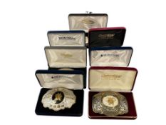 SEVEN BISHOP CALIFORNIA MULE DAYS WESTERN ANUAL BUCKLES MADE BY CRUMRINE, MONTANA SILVERSMITHS