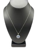STERLING SILVER BLUE ENAMELED AND BLUE STONE PENDANT NECKLACE