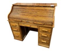 THREE PIECE OAK ROLL TOP DESK