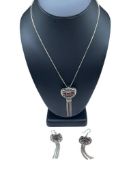 STERLING SILVER GARNET PENDANT NECKLACE AND EARRINGS SET