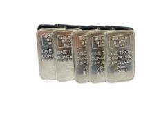 FIVE GOLDEN STATE MINT .999 FINE SILVER ONE TROY OUNCE BARS