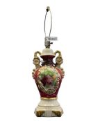 ULRICH VICTORIAN ART DECO STYLED CERAMIC URN LAMP WITH FLORAL AND GILT DESIGN