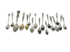 ASSORTED STERLING SILVER SOUVENIR SPOONS FROM ALL OVER THE WORLD BUT MOSTLY THE U.S.