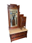 LATE 19TH CENTURY SPOON CARVED VICTORIAN MAHOGANY DRESSER WITH SWIVEL MIRROR AND MARBLE TOP