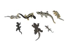 SEVEN FIGURAL LIZARD AND GECKO BROOCHES INCLUDING TWO STERLING SILVER PIECES