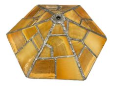 VINTAGE HEXAGONAL AMBER GLASS STONE LOOK PATCHWORK LAMP SHADE WITH LEAD FRAME