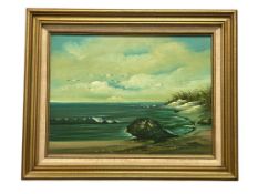L. LOCKWOOD ORIGINAL ACRYLIC ON CANVAS BEACH / OCEAN LANDSCAPE PAINTING