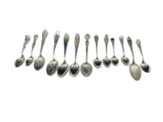 ASSORTED STERLING SILVER SPOONS FEATURING MOSTLY ANTIQUE SPOONS AND INCLUDES ENAMELED PIECES