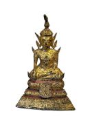 LATE 19TH CENTURY THAI RATTANAKOSIN BHUMISPARSA MUDRA SEATED GILT BRASS BUDDHA