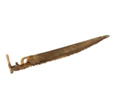 TWO ANTIQUE EARLY LUMBERJACK SAWS INCLUDING A TWO MAN CROSSCUT SAW