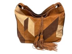 REBECCA MINKOFF SUEDE BROWN LEATHER PATCHWORK HOBO BAG