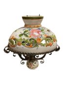 VINTAGE CERAMIC AND METAL SWAG OIL LAMP CONVERTED TO ELECTRICAL