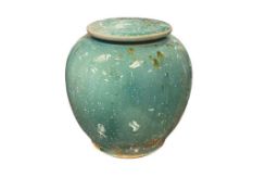 JOE WINTER LOCAL RENO, NEVADA POTTEY TURQUOISE CRACKLE GLAZE LIDDED JAR