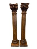 IMPRESSIVE SOLID CARVED TEAK WOOD NEOCLASSICAL CORINTHIAN STYLE COLUMNS