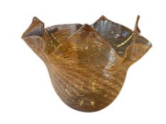 LARGE SIGNED HAND BLOWN FREE FORM HANDKERCHIEF VASE