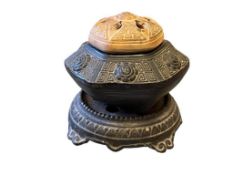 EARLY 20TH CENTURY JAPANESE CERAMIC NIPPON KURO BLACK CERAMIC INCENSE BURNER