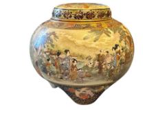 JAPANESE MEIJI PERIOD SATSUMA HAND PAINTED INCENSE JAR WITH LID