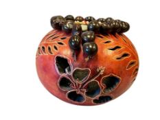 HIBISCUS HAND DECORATED AND CARVED GOURD BY LOCAL ARTIST TAJ