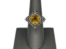 STERLING SILVE CITRINE RING FEATURING PIERCED DESIGN