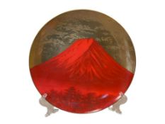 VINTAGE NORITAKE JAPANESE CHINA VIBRANT RED AND HEAVY GILDED MT. FUJI PLATE