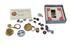 ASSORTED COLLECTIBLES INCLUDING CHARMS FROM SPAIN, LOCKETS, FOUR P.W.F.C. PINS, CARSON CITY PIN, ...