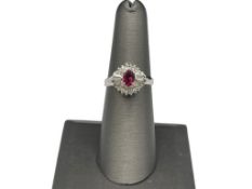 PLATINUM GARNET AND DIAMOND FASHION RING