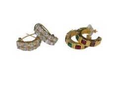 PAIR OF GOLD TONE STERLING SILVER CZ EARRINGS AND SWAROVSKI CRYSTAL EARRINGS