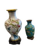 20TH CENTURY CHINESE CLOISONNE ENAMELED VASES WITH TRADITIONAL FLORAL DESIGN WITH CLOUD BACKGROUND