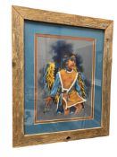VALENCIA ORIGINAL OIL PASTEL ON PAPER OF A YOUNG NATIVE AMERICAN GIRL IN CEREMONIAL ATTIRE