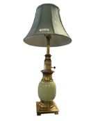 STIFFEL CELADON AND BRASS OSTRICH EGG TABLE LAMP