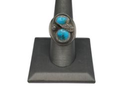 ANTIQUE OLD PAWN NAVAJO STERLING SILVER TURQUOISE RING FEATURING TWO TURQUOISE STONES