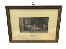 20TH CENTURY HAND COLORED ENGRAVING OF THE MOLIERE HAVING BREAKFAST WITH LOUIS XIV