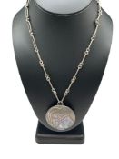 VINTAGE TAXCO MEXICO STERLING SILVER MAYAN HEAD PENDANT INLAID WITH ABALONE SHELL ON STERLING CHAIN