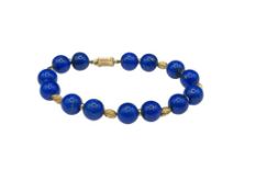 14K YELLOW GOLD AND LAPIS LAZULI BEAD BRACELET FEATURING 14K GOLD CLASP