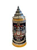 KING BAS-RELIEF GERMAN BEER STEIN LIMITED EDITION NO. 2745/10000 WITH PEWTER FLIP LID