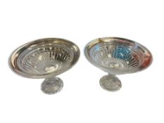 TWO LARGE MATCHING FOOTED HEAVY GLASS COMPOTES
