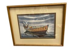 JEANINE SUDINSKI CALIFORNIA ARTSIT PRINT OF AN ABANDONED ROW BOAT