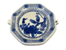 VINTAGE CHINESE BLUE AND WHITE PORCELAIN OCTAGONAL WARMING DISH