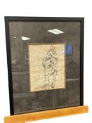 1972 STODDARD INK SKETCH OF A NUDE WOMAN POSING ON A STOOL