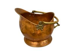 ANTIQUE, HEAVY SOLID COPPER COAL SCUTTLE, DOVETAIL CONSTRUCTION WITH BRASS BALE