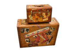 VINTAGE LEATHER WRAPPED SAMSONITE TRAVEL SUITCASE AND MAKEUP CASE WITH WESTERN CUTOUTS