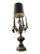 ANTIQUE STYLED FRENCH GOTHIC TABLE AMP WITH BLACK PAINTED CRYSTALS BRASS WITH MARBLE ACCENT BASE