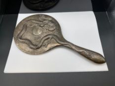 ANTIQUE LATE 19TH CENTURY CHINESE STERLING SILVER MOUNTED VANITY HAND MIRROR BY LAINCHANG