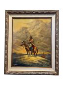 EDDIE JACK JORDAN AFRICAN-AMERICAN ARTIST ORIGINAL OIL ON CANVAS TITLED CROW WAR PARTY