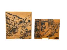 TWO INK ON BOARD SKETCHES OF ASIAN MINERS AND SALOON