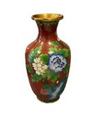 20TH CENTURY CHINESE EXPORT CLOISONNE ENAMELED RUST COLOR VASE WITH TRADITIONAL FLORAL DESIGN