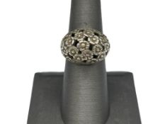 VINTAGE STERLING SILVER REPOUSSE ROSE PIERCED RING